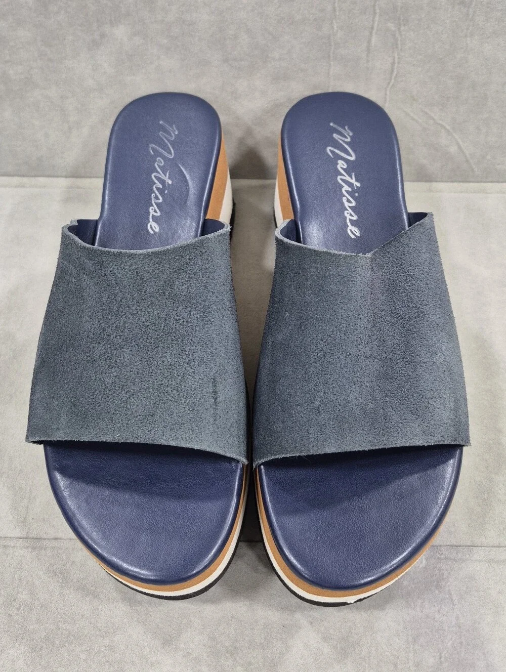 Matisse Femme platform slide sandals women's 9 blue suede leather slip on